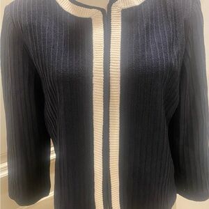 St. John black Ribbed Cardigan with White Trim